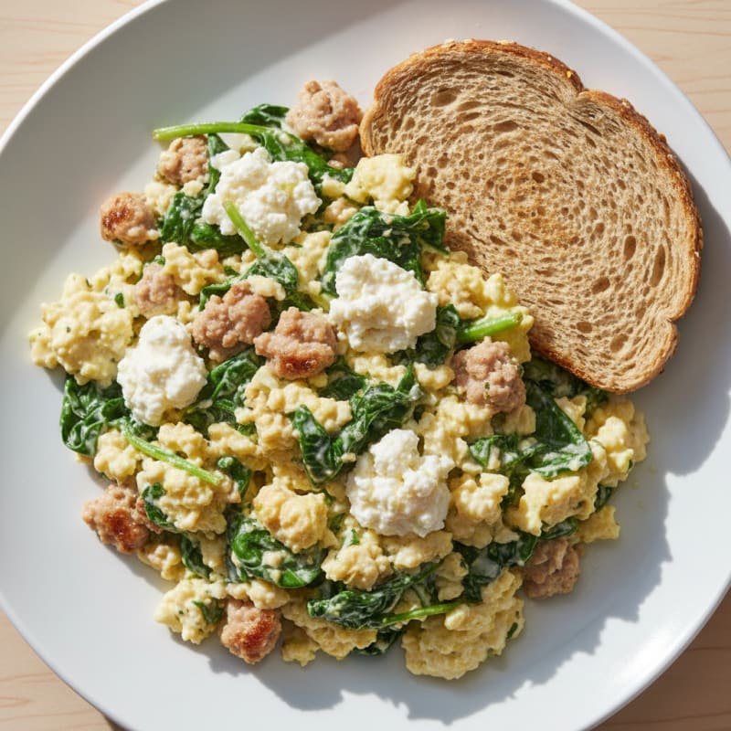 Egg White and Turkey Spinach Scramble with Cottage Cheese