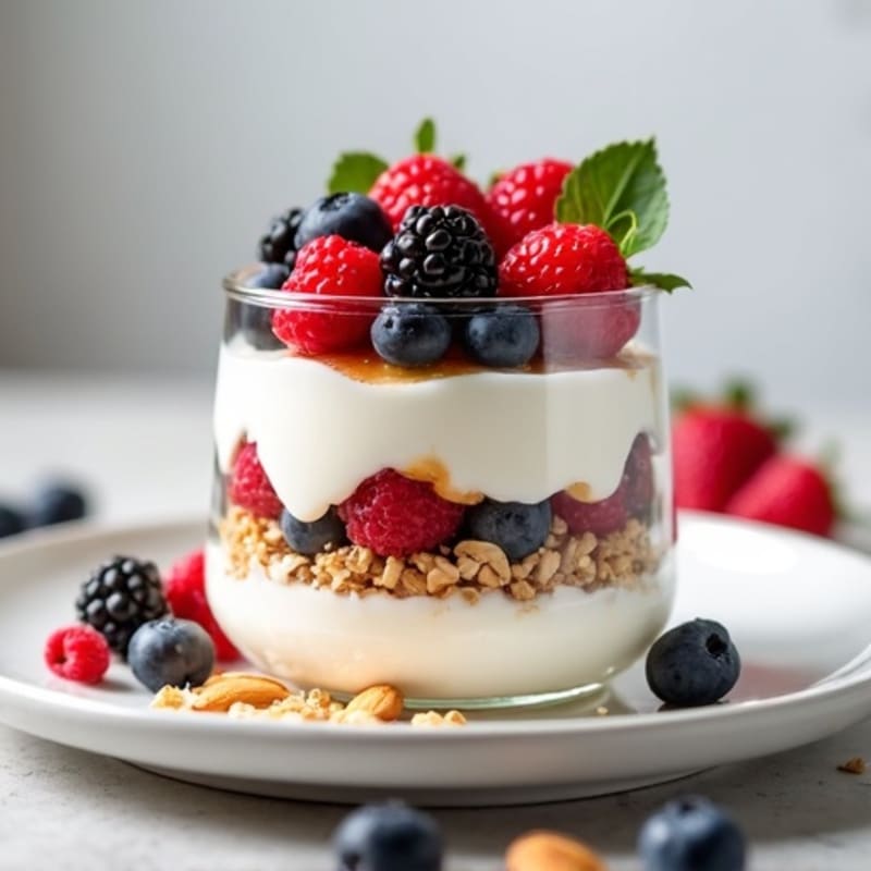 Greek Yogurt Protein Parfait with Mixed Berries and Almonds