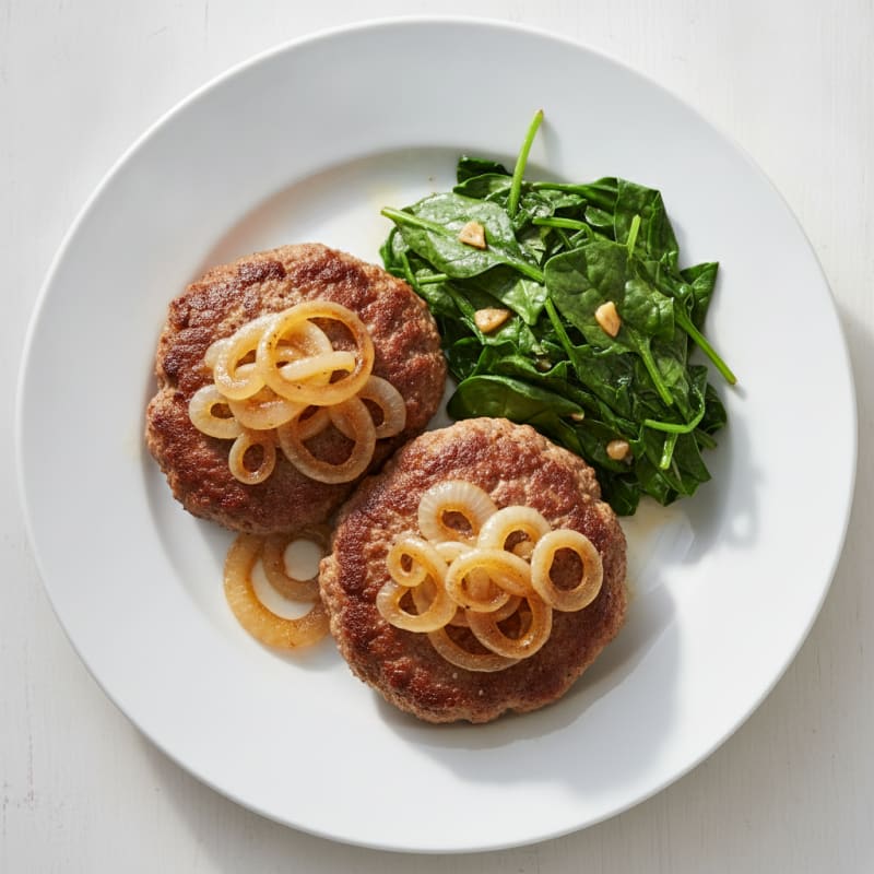 Pan-Seared Beef Patties with Caramelized Onions