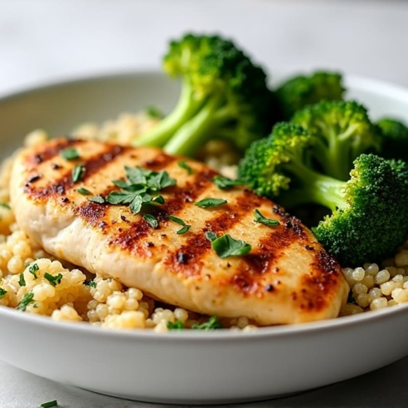 Grilled Chicken Breast with Quinoa and Roasted Broccoli
