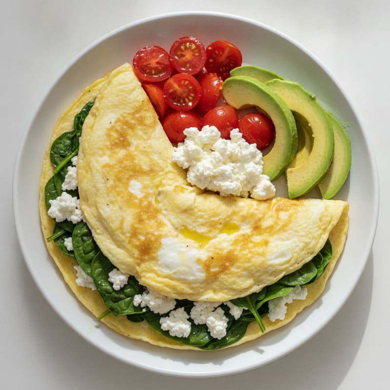 Egg White Spinach Omelette with Cottage Cheese and Cherry Tomatoes