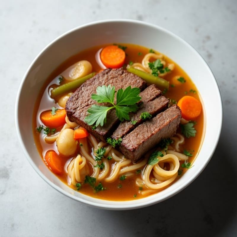 Lean Beef Noodle Soup with Fragrant Spiced Broth and Fresh Herbs