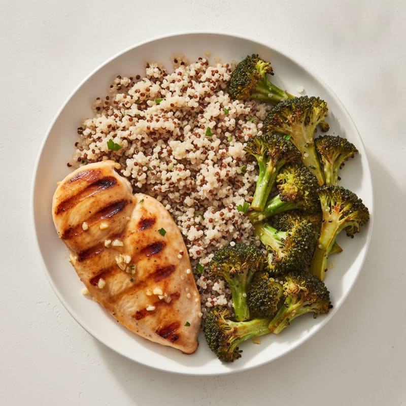 Grilled Chicken Breast with Quinoa and Roasted Broccoli