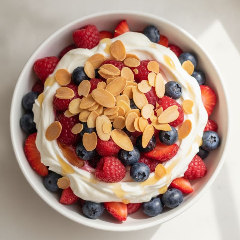 Greek Yogurt Protein Parfait with Mixed Berries and Almonds