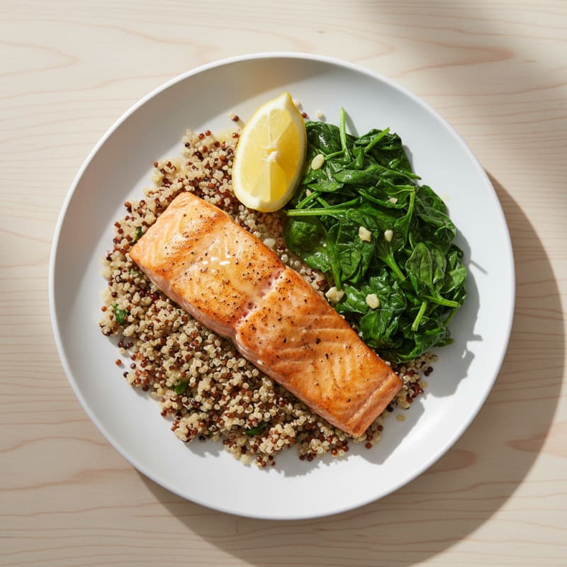 Seared Salmon Fillet with Quinoa and Sautéed Spinach