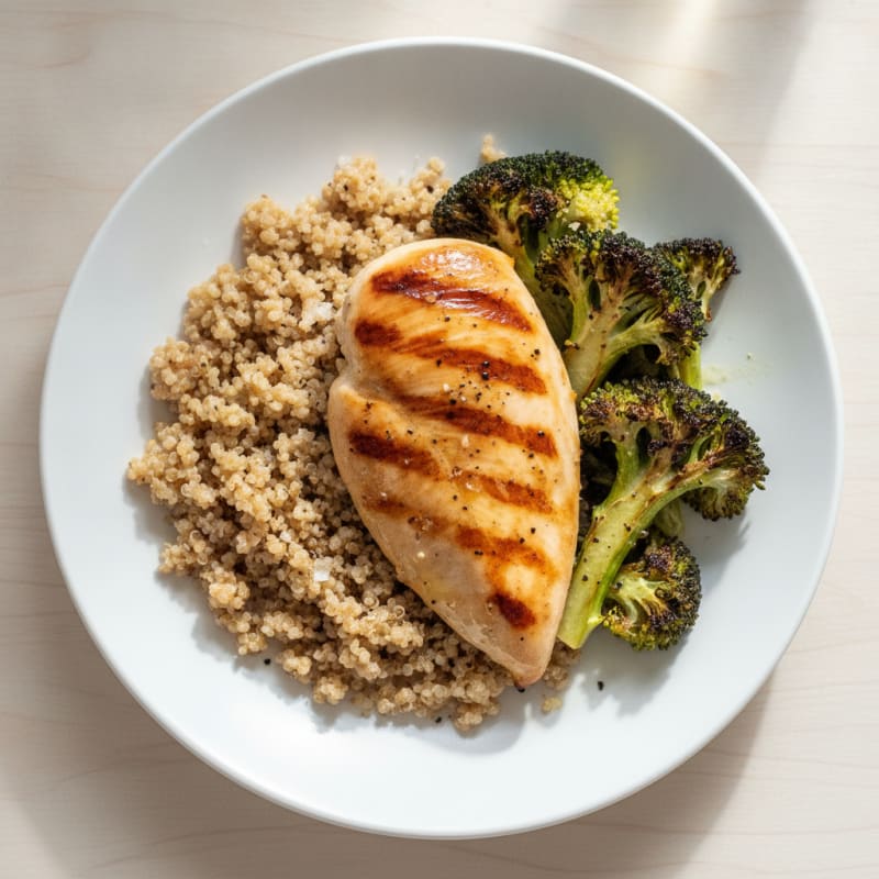 Grilled Chicken Breast with Quinoa and Roasted Broccoli