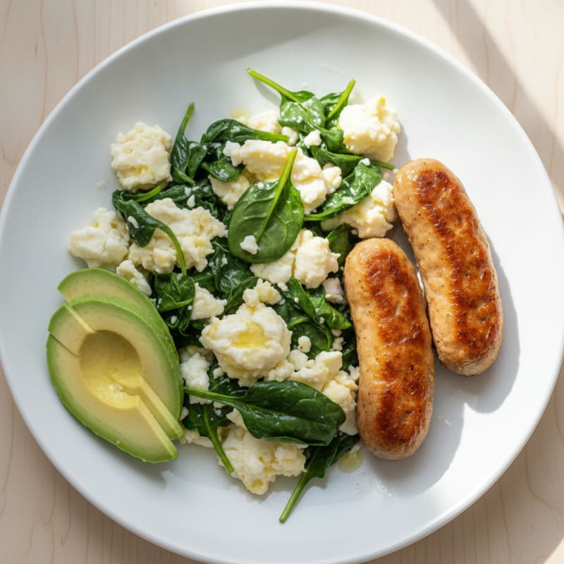 Egg White and Spinach Scramble with Turkey Sausage