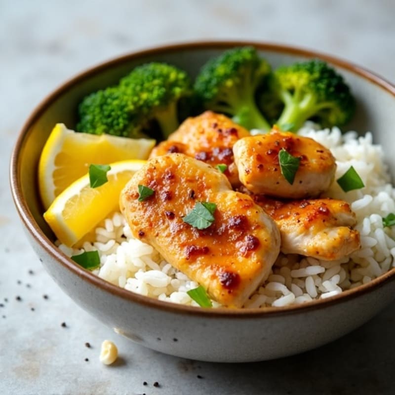 Citrus-Garlic Chicken Rice Bowl with Roasted Broccoli