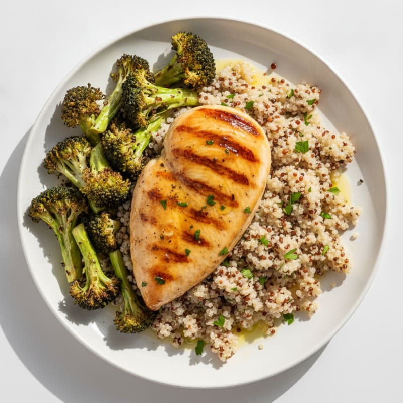 Grilled Chicken Breast with Quinoa and Roasted Broccoli
