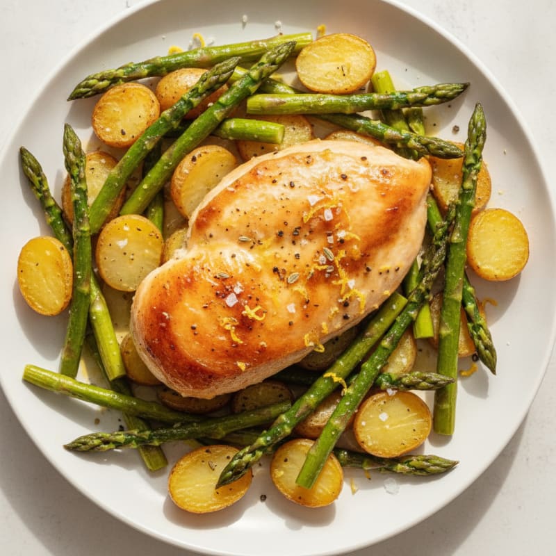 Lemon Herb Roasted Chicken with Asparagus