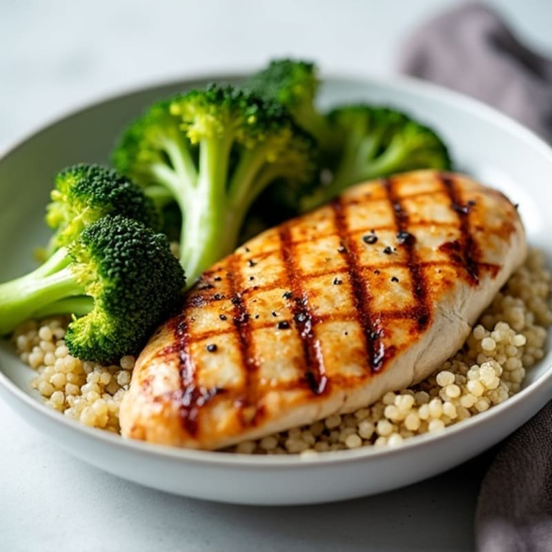 Grilled Chicken Breast with Roasted Broccoli and Quinoa