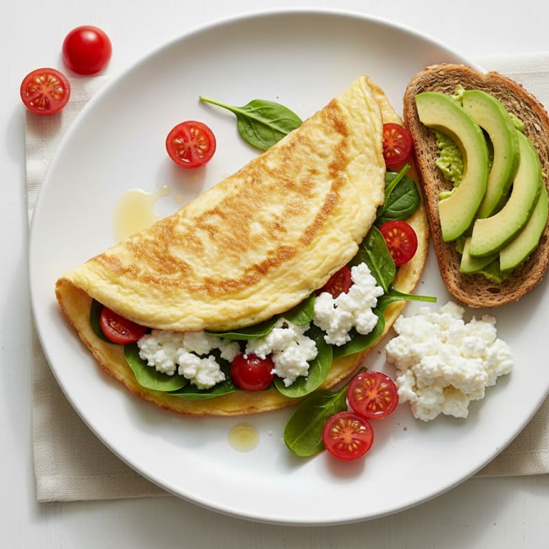 Egg White Spinach Omelet with Cottage Cheese and Cherry Tomatoes