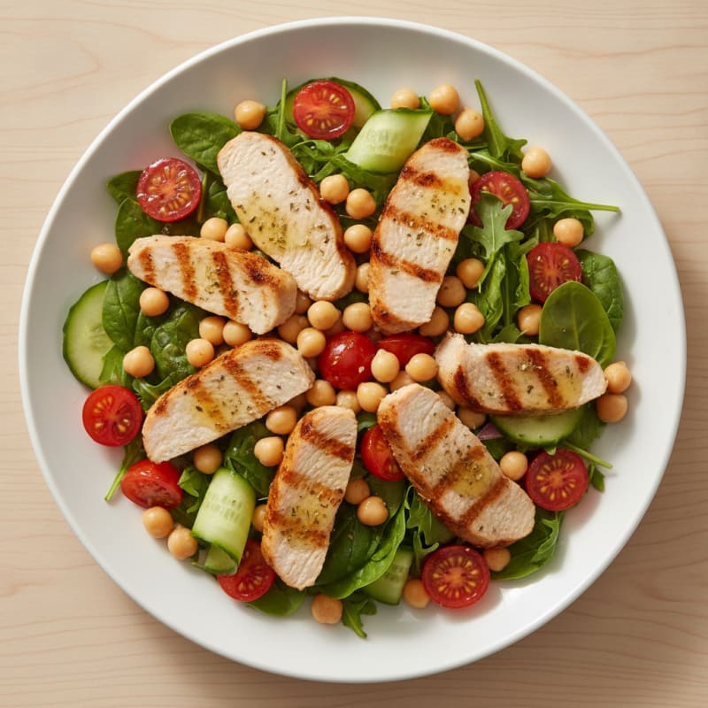 Grilled Turkey Breast Salad with Chickpeas and Cherry Tomatoes