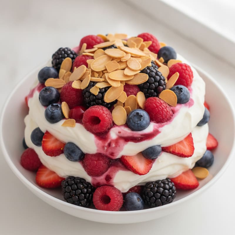 Greek Yogurt Protein Parfait with Mixed Berries and Almonds