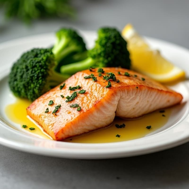 Seared Salmon with Steamed Broccoli and Lemon