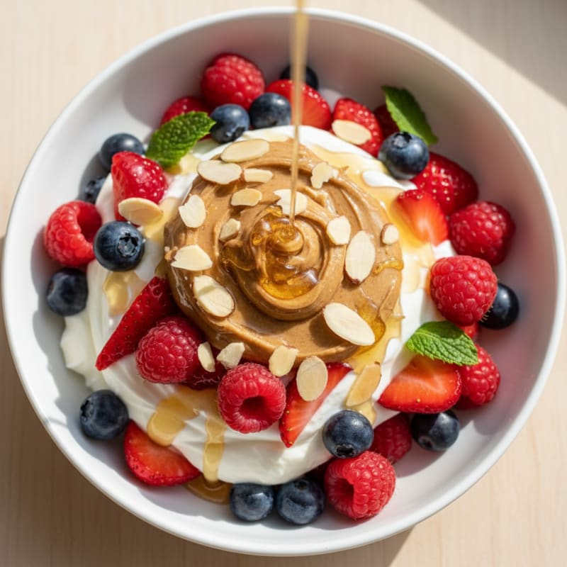 Creamy Greek Yogurt Parfait with Mixed Berries and Almond Butter