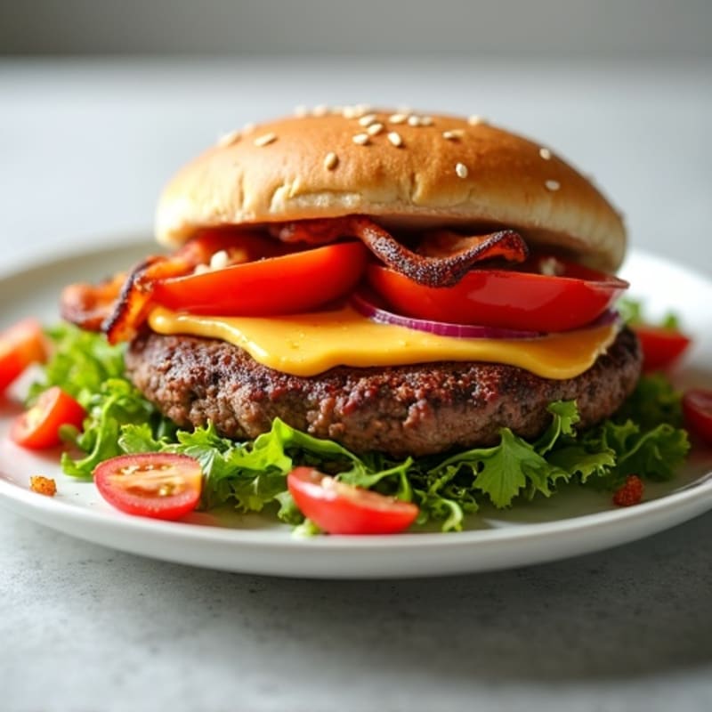 Lean Ground Beef Cheeseburger Salad with Crispy Bacon