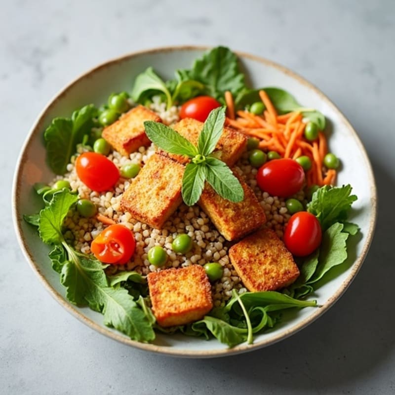 Crispy Tofu Power Salad with Edamame and Quinoa