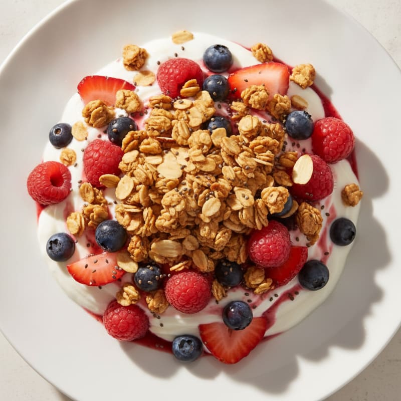 Greek Yogurt Parfait with Mixed Berries and Crunchy Almond Granola