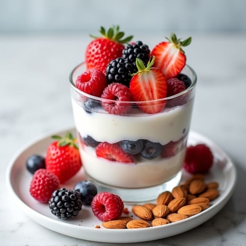 Greek Yogurt Protein Parfait with Mixed Berries and Almonds