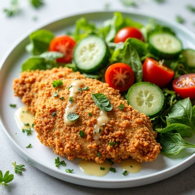 Crispy Chicken and Fresh Greens Salad with Zesty Lemon Herb Dressing