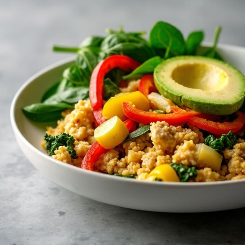 Egg White and Turkey Spinach Scramble with Sautéed Peppers