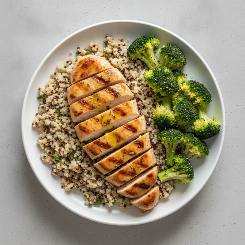 Grilled Chicken Breast with Quinoa and Steamed Broccoli