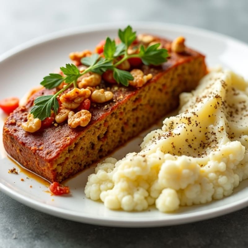 Lentil Walnut Loaf with Creamy Mashed Cauliflower