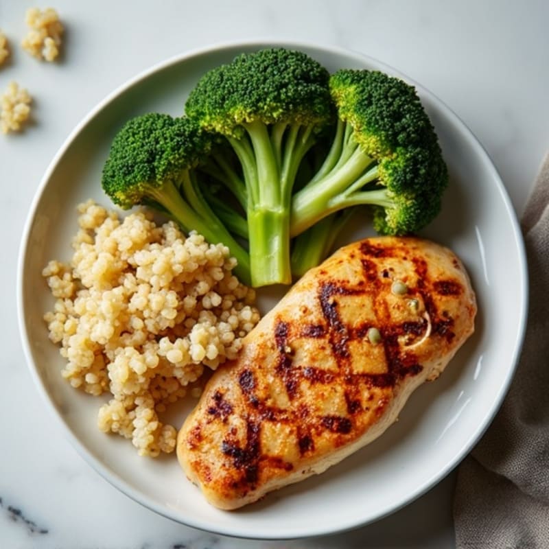 Grilled Chicken Breast with Roasted Broccoli and Quinoa