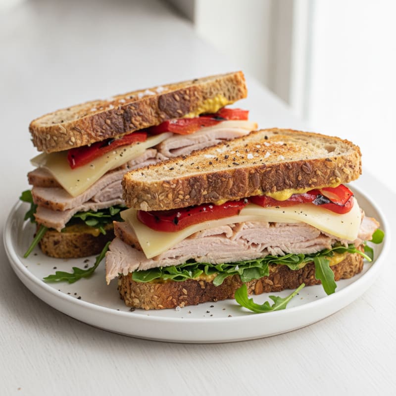 Turkey Provolone Sandwich with Roasted Peppers