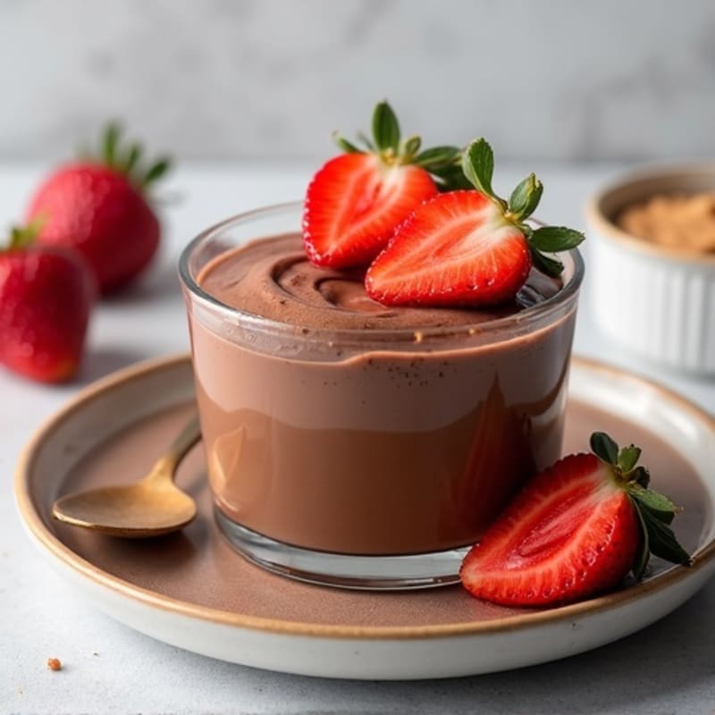 Silky Chocolate Protein Pudding with Sliced Strawberries