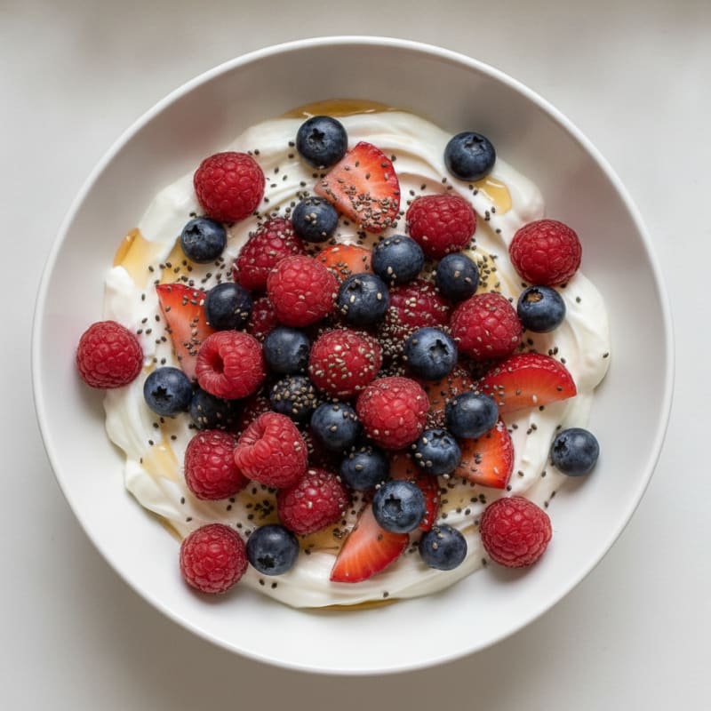 Silky Protein Yogurt Bowl with Mixed Berries and Chia Seeds