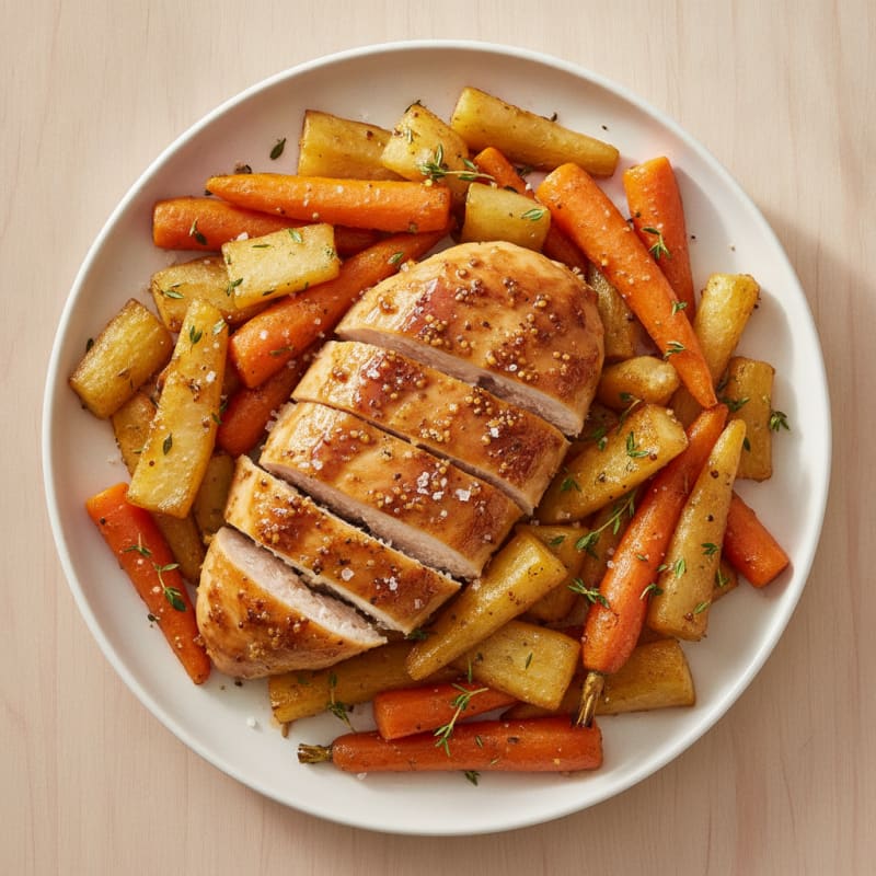 Honey-Mustard Chicken with Roasted Root Vegetables