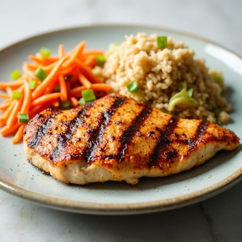 Grilled Chicken Breast with Crunchy Cabbage Slaw and Brown Rice