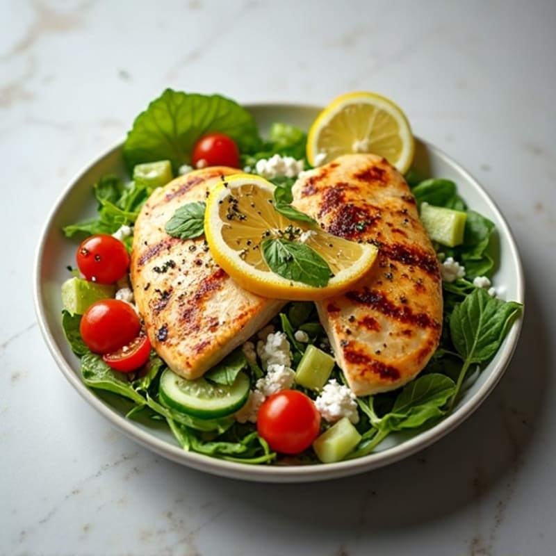 Lemon-Herb Chicken Salad with Fresh Greens, Crispy Veggies, and Feta