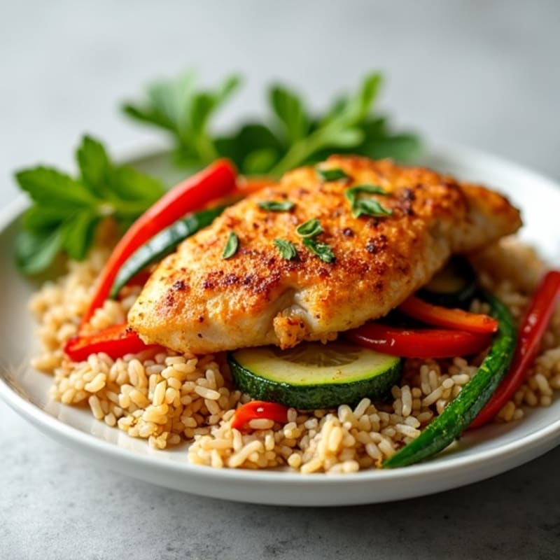 Crispy Chicken and Vegetable Brown Rice Skillet