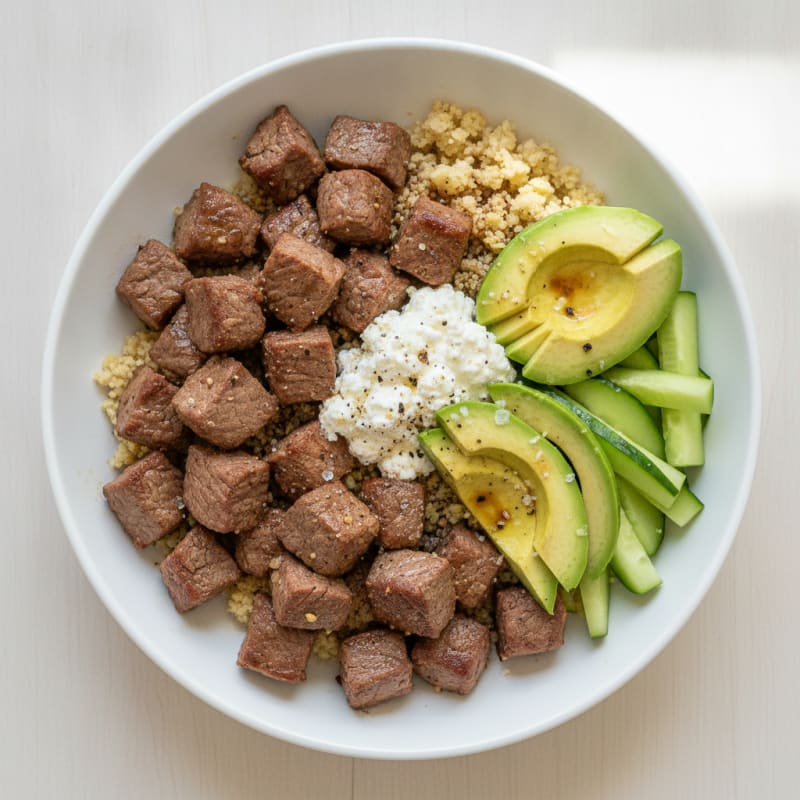 Beef Tenderloin Bowl with Avocado and Cottage Cheese