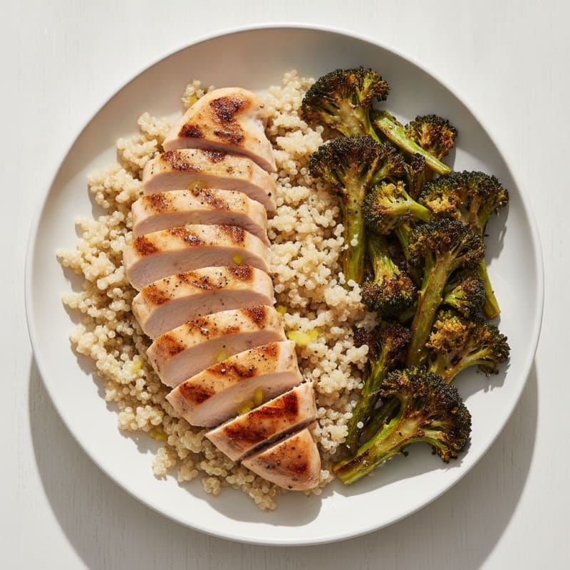 Grilled Chicken Breast with Quinoa and Roasted Broccoli