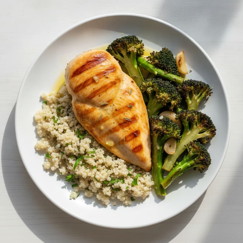 Grilled Chicken Breast with Quinoa and Roasted Broccoli