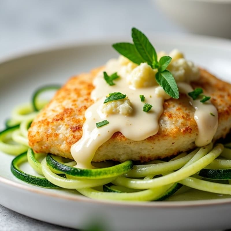 Creamy Cauliflower Alfredo Chicken with Zucchini Noodles