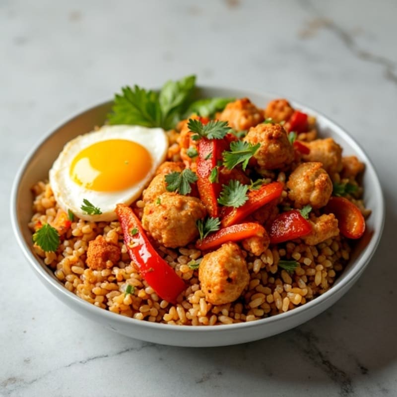 Crispy Kimchi Chicken Brown Rice Stir-Fry