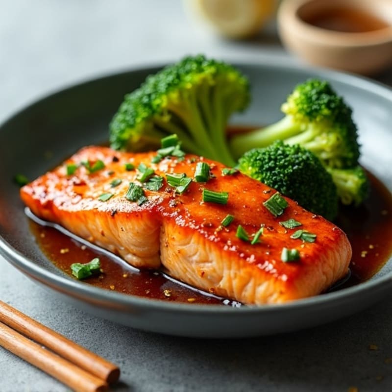Pan-Seared Teriyaki Glazed Salmon with Steamed Broccoli