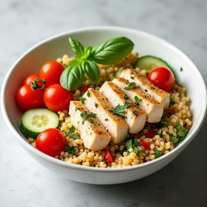 Herb-Seasoned Chicken and Quinoa Bowl with Fresh Vegetables