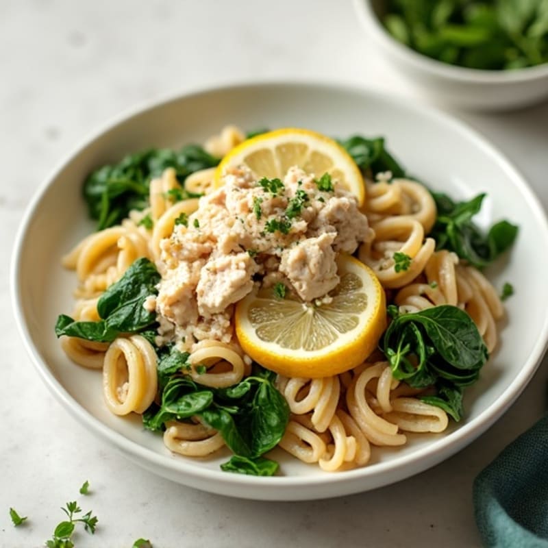 Creamy Lemon Herb Shredded Chicken Pasta with Spinach
