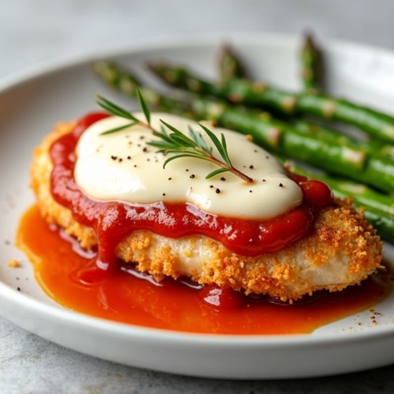 Healthy Crispy Chicken Parm with Roasted Asparagus