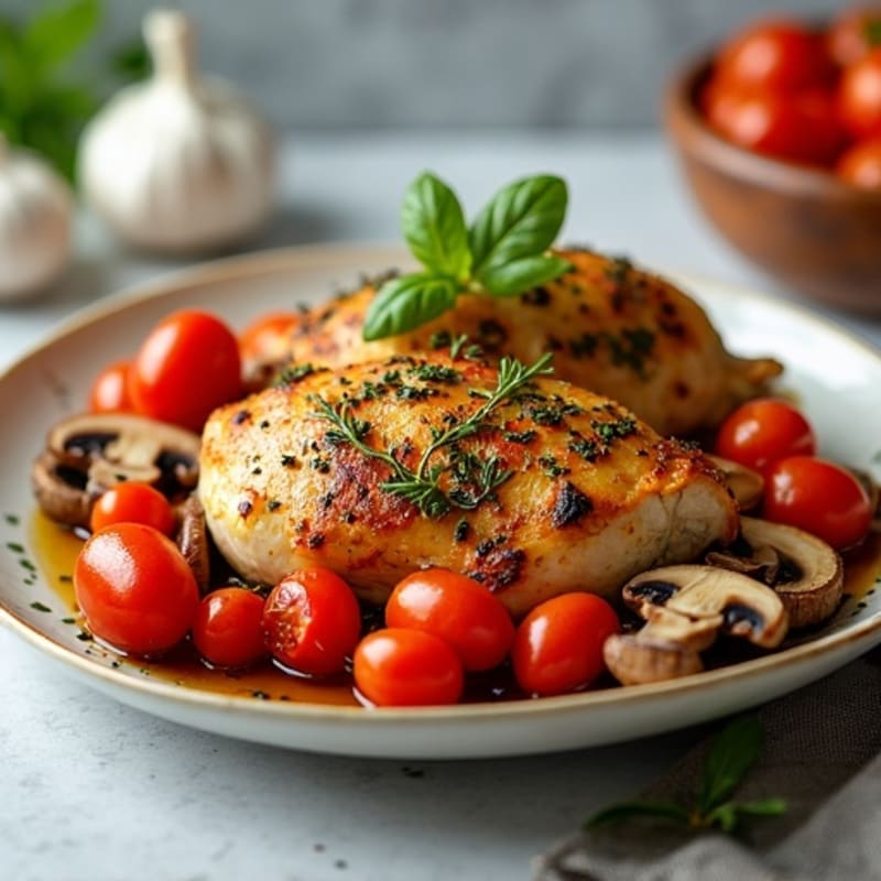 Herb-Roasted Italian Chicken with Tomatoes and Mushrooms
