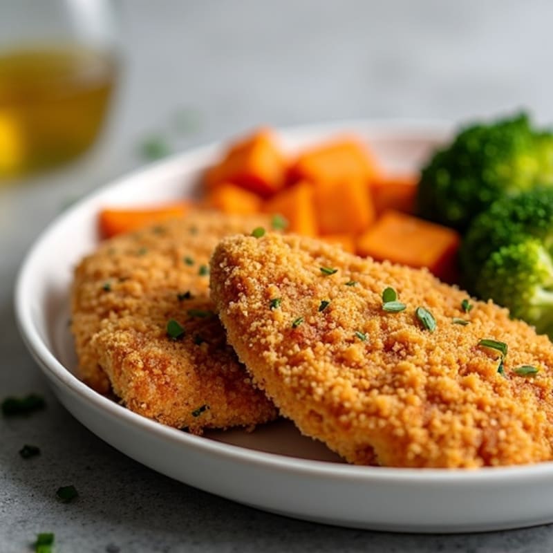 Crispy Baked Chicken Tenders with Roasted Sweet Potatoes and Broccoli