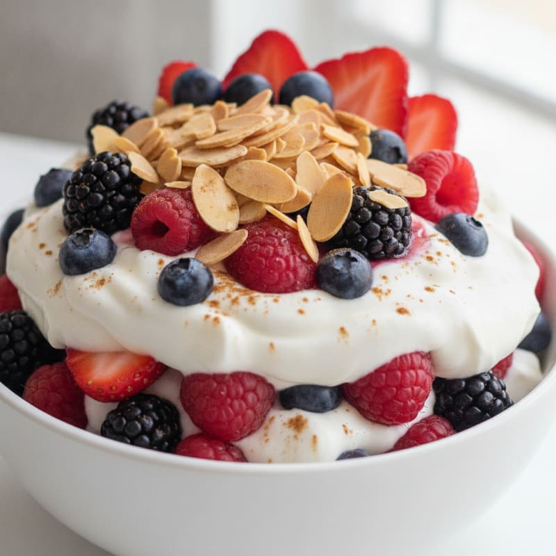 Greek Yogurt Protein Parfait with Mixed Berries and Almonds