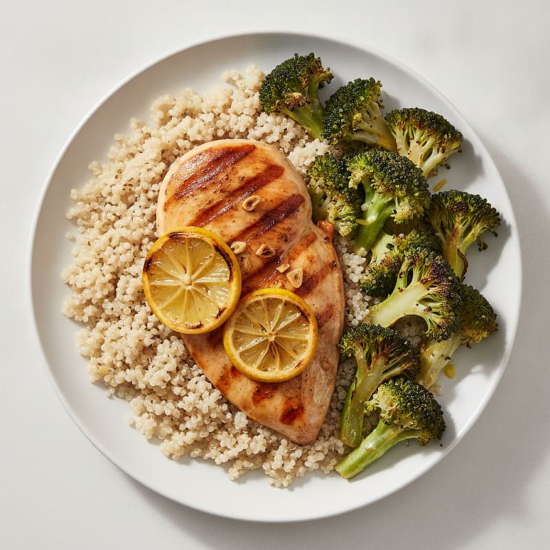 Grilled Chicken Breast with Quinoa and Roasted Broccoli