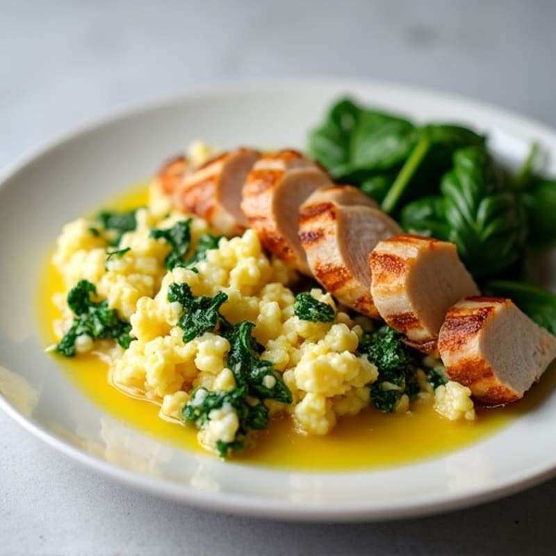 Egg White and Spinach Scramble with Grilled Turkey Breast